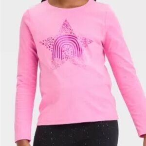 Girls' Long Sleeve 'Rainbow Star' Graphic T-Shirt -Cat & Jack Magenta Size XL 14